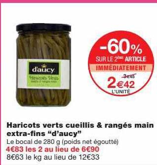 haricots verts cueillis & rangés main extra-fins "d'aucy"
