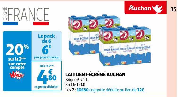 lait demi-écrémé auchan