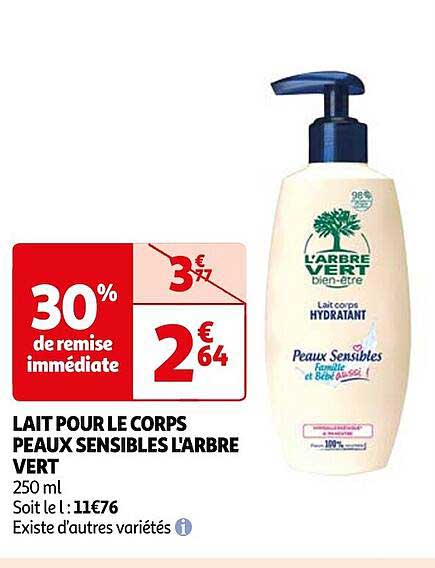 lait pour le corps peaux sensibles l'arbre vert