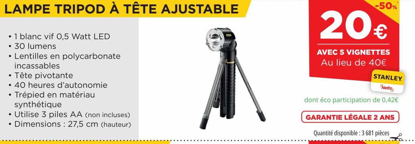 Lampe Tripod à Tête Ajustable Stanley