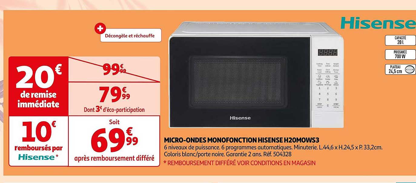 micro-ondes monofonction hisense h20mows3
