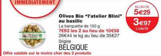 olives bio "l'atelier blini" au basilic