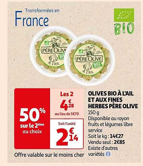 olives bio à l'ail et aux fines herbes père olive