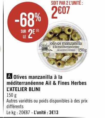 olives manzanilla à la méditerranéenne ail & fines herbes l'atelier blini