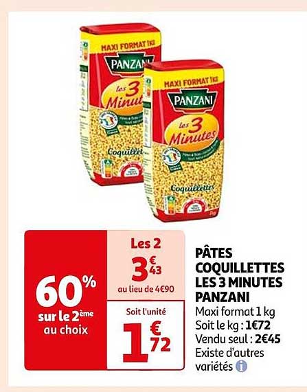 pâtes coquillettes les 3 minutes panzani