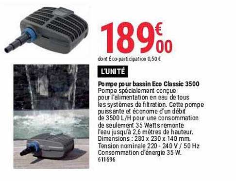 pompe pour bassin eco classic 3500