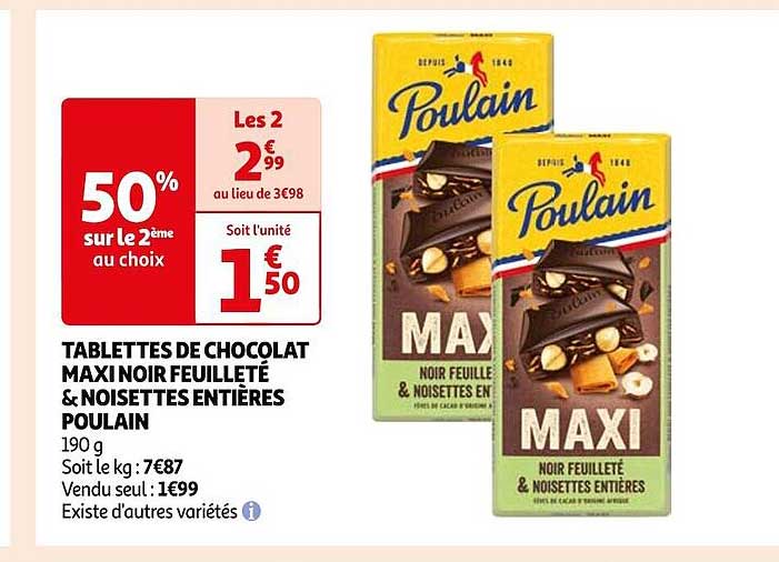 Tablettes De Chocolat Maxi Noir Feuilleté & Noisettes Entières Poulain