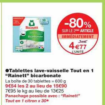 tablettes lave-vaisselle tout en 1 "rainett" bicarbonate