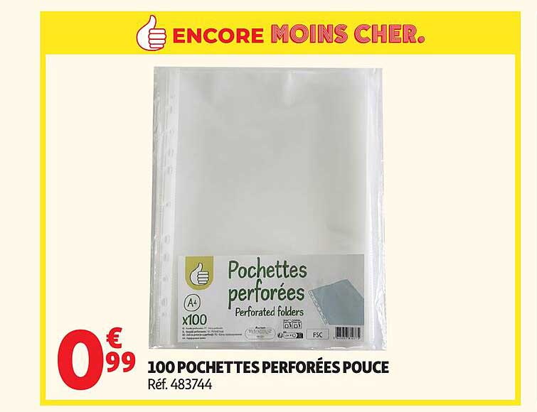 100 POCHETTES PERFORÉES POUCE