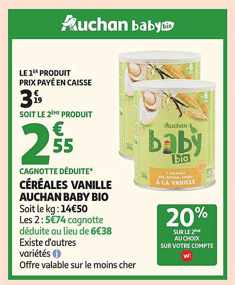 AUCHAN BABY BIO CÉRÉALES VANILLE