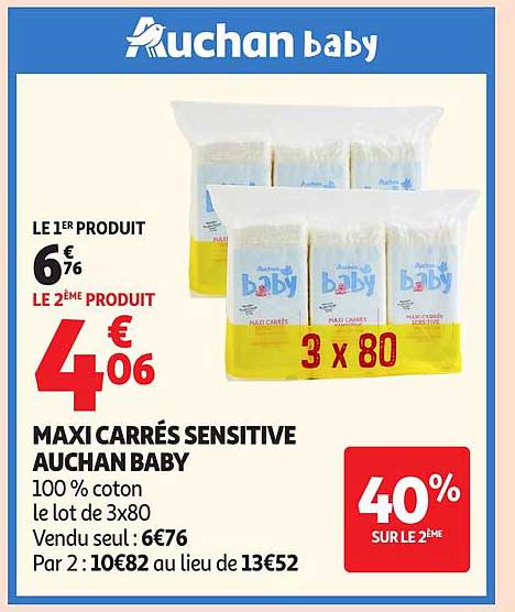 AUCHAN BABY MAXI CARRÉS SENSITIVE