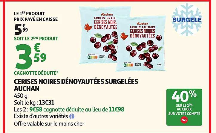 AUCHAN CERISES NOIRES DENOYAUTÉES SURGELÉES