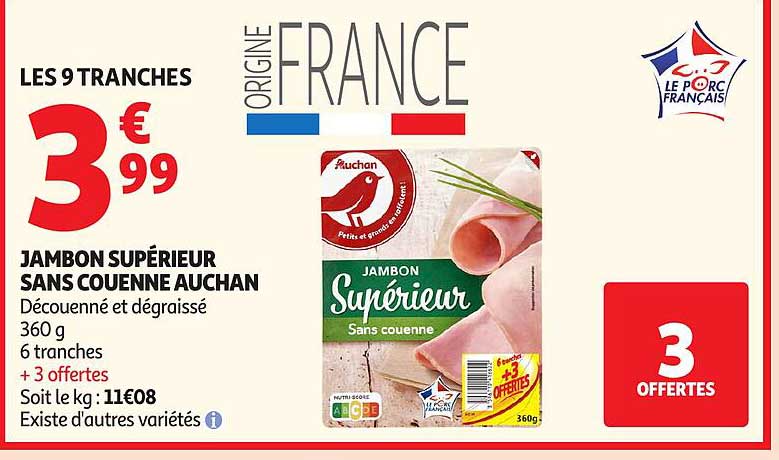 Auchan Jambon Supérieur sans couenne