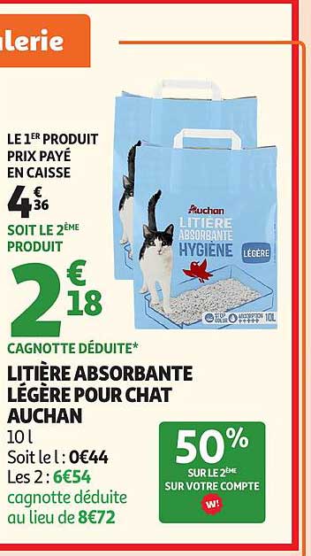 Auchan LITIÈRE ABSORBANTE LÉGÈRE POUR CHAT
