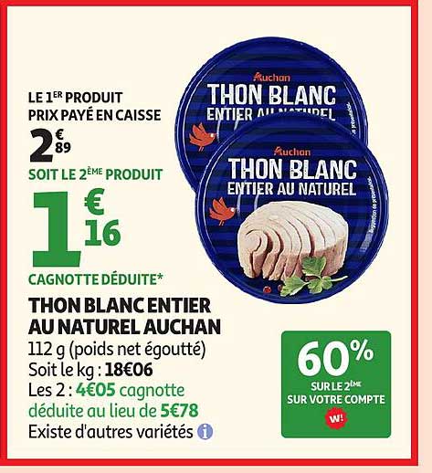 Auchan Thon blanc entier au naturel