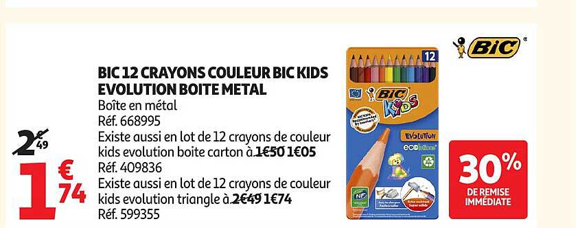 BIC 12 CRAYONS COULEUR BIC KIDS EVOLUTION BOITE METAL