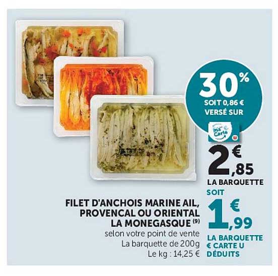 FILET D'ANCHOIS MARINE AIL, PROVENCAL OU ORIENTAL LA MONEGASQUE