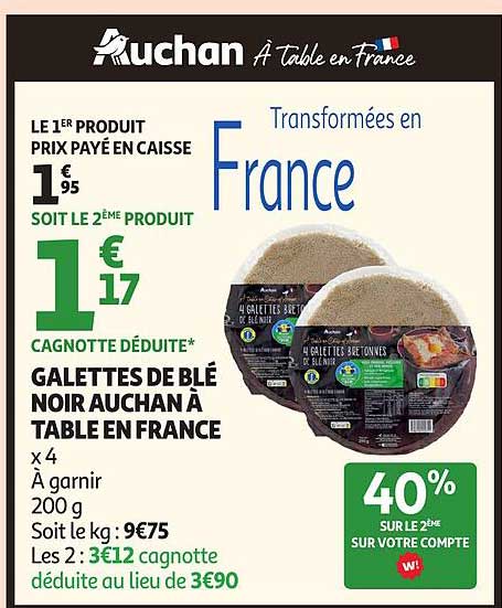 Galettes de blé noir Auchan à table en France