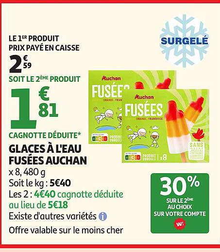 GLACES À L'EAU FUSÉES AUCHAN