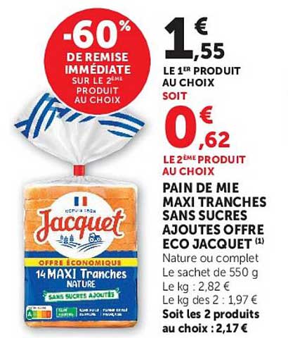 Jacquet Pain de mie maxitranches sans sucres ajoutés