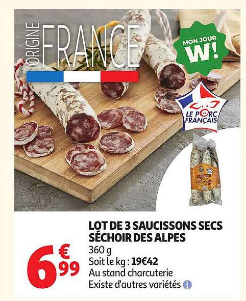 LOT DE 3 SAUCISSONS SECS SÉCHOIR DES ALPES