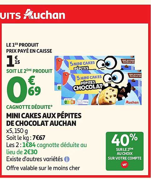 Mini cakes aux pépites de chocolat Auchan