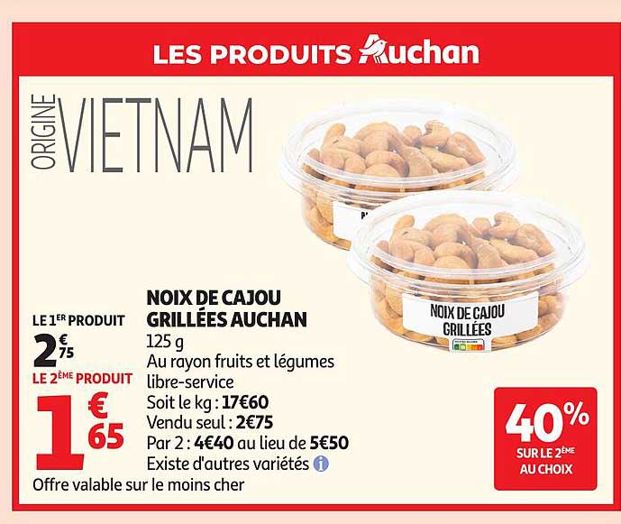Noix de cajou grillées Auchan