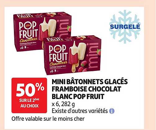 Pop Fruit Mini Bâtonnets Glacés Framboise Chocolat Blanc