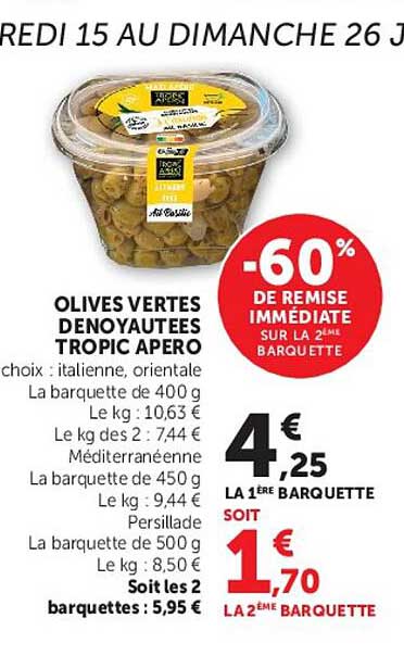 Tropic Apero Olives vertes dénoyautées