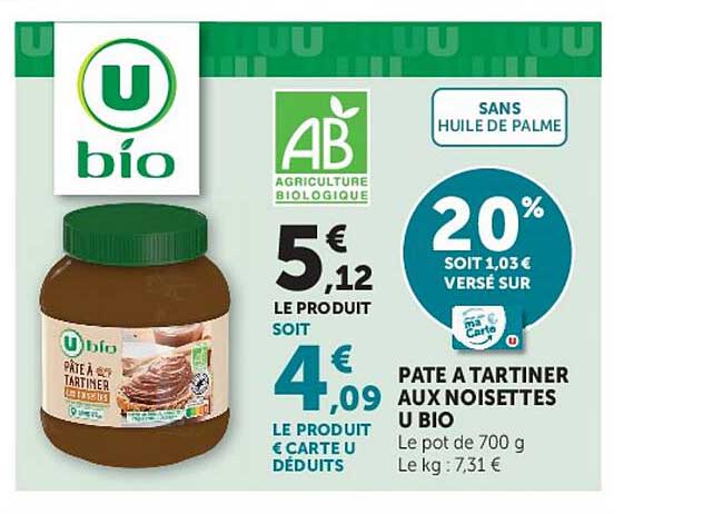 U bio Pâte à tartiner aux noisettes U bio