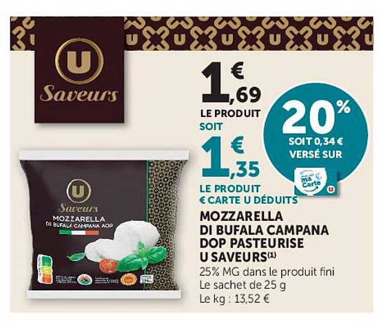 U Saveurs Mozzarella di Bufala Campana DOP Pasteurisé