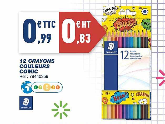 12 crayons couleurs comic