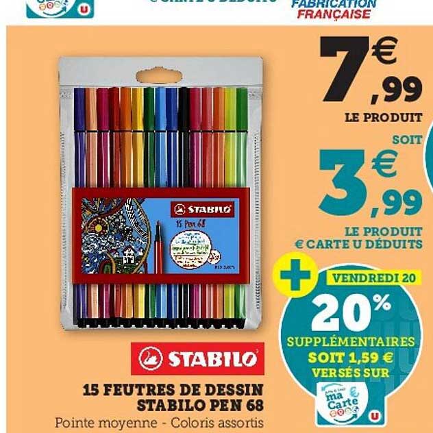 15 feutres de dessins stabilo pen 68
