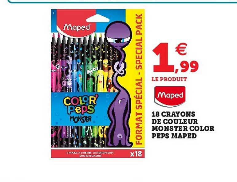 18 crayons de couleur monster color peps maped