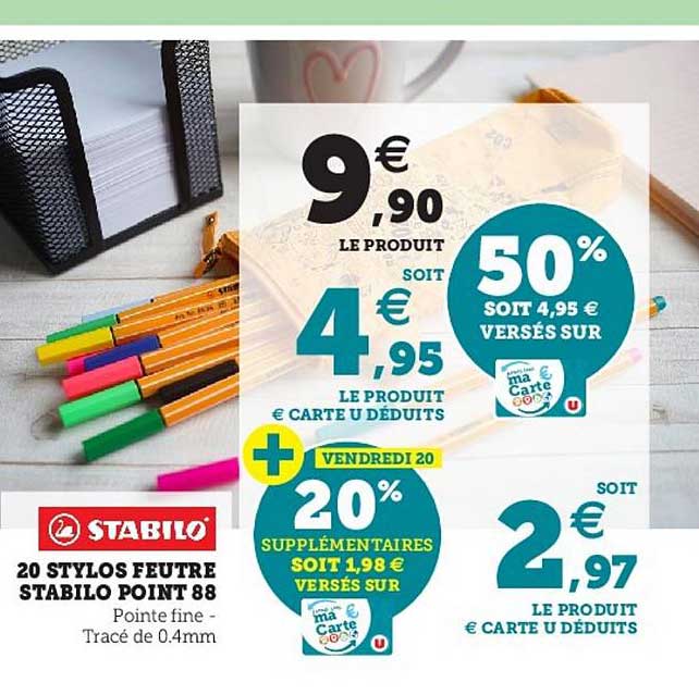 20 stylos feutre stabilo point 88
