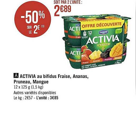 Activia Au Bifidus Fraise, Ananas, Pruneau, Mangue