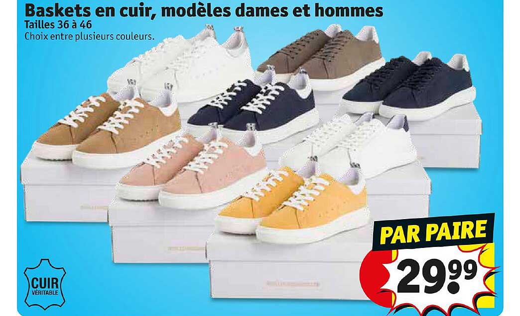 baskets en cuir, modèles dames et hommes