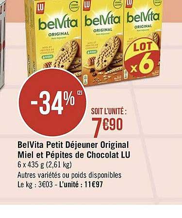 Belvita Petit Déjeuner Original Miel Et Pépites De Chocolat Lu