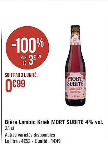 bière lambic kriek mort subite 4% vol.
