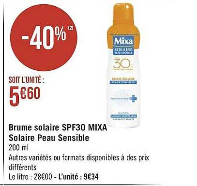 brume solaire spf30 mixa solaire peau sensible