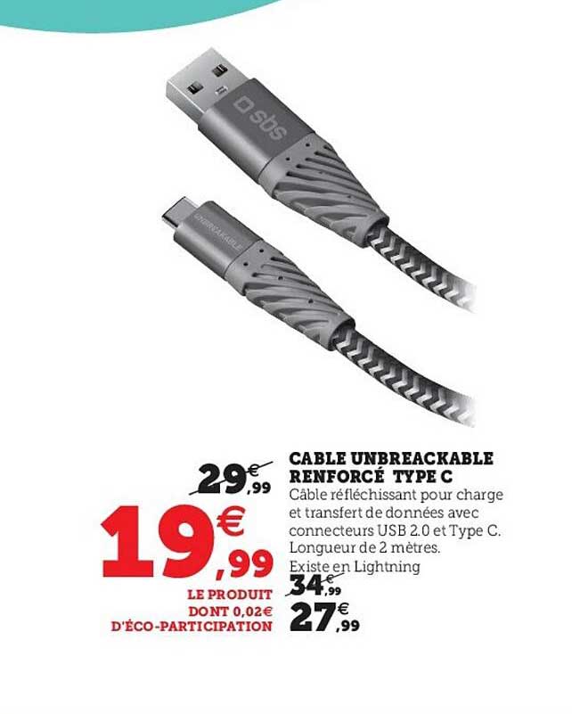 câble unbreackable renforcé type c