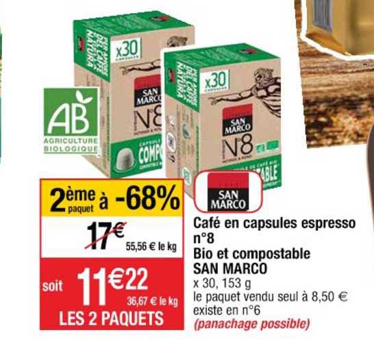 café en capsules espresso n°8 bio et compostable san marco