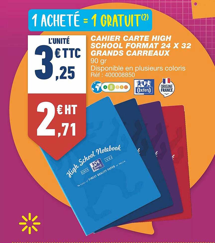 cahier carte high school format 24 x 32 grands carreaux