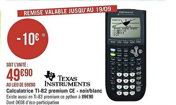 calculatrice ti-82 premium ce - noir-blanc texas instruments