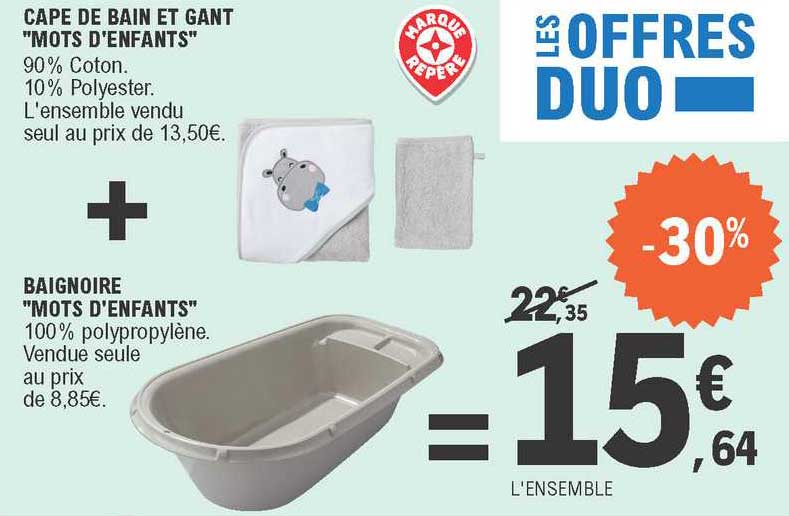 cape de bain et gant "mots d'enfants" + baignoire "mots d'enfants"