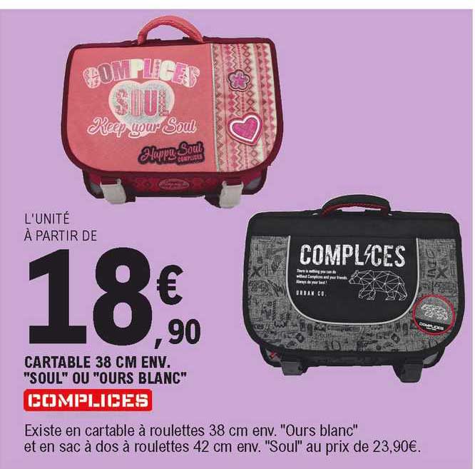 cartable 38 cm env. "soul" ou "ours blanc" complices