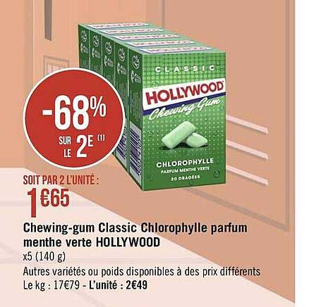 chewing-gum classic chlorophylle parfum menthe verte hollywood