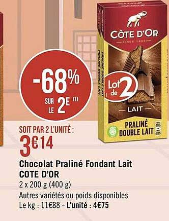 Chocolat Praliné Fondant Lait Côte D'or