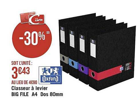 classeur à levier big file a4 dos 80mm oxford