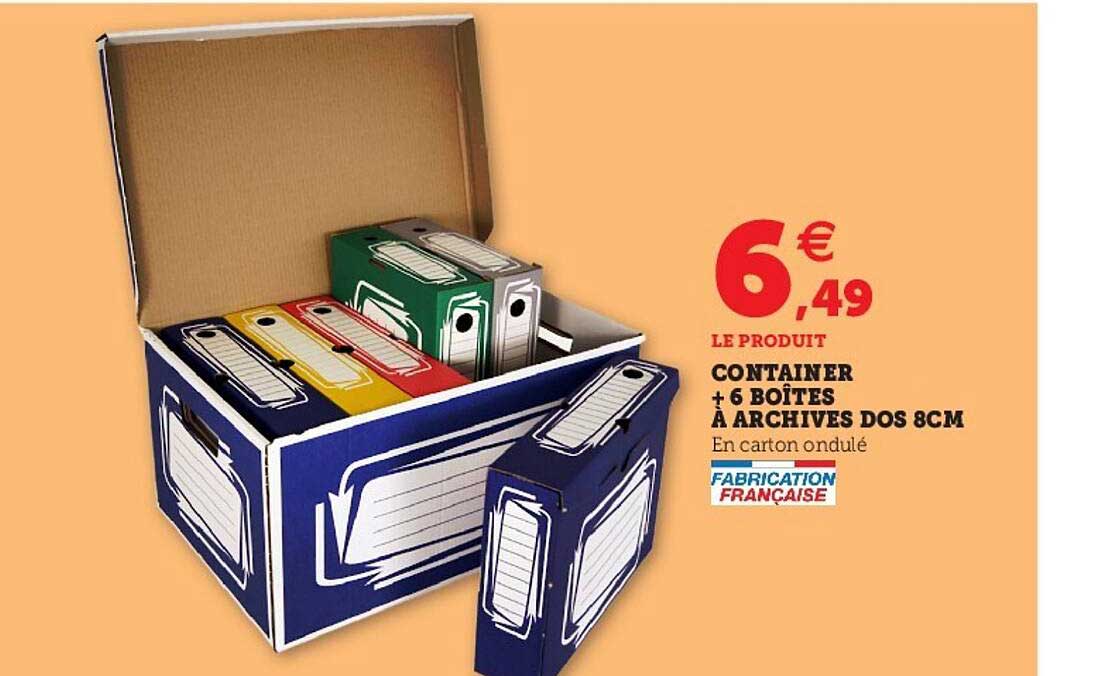 container + 6 boîtes à archives dos 8 cm